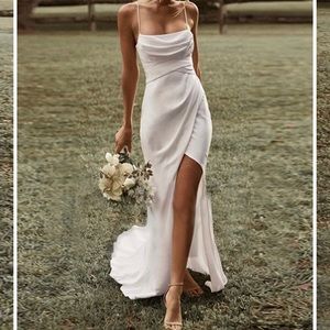 Crepe Ruched Spaghetti Strap Wedding Dress